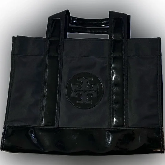 Tory Burch Authentic 88366 Large Nylon Patten Leather Trim Black Hand/To… - Picture 7 of 11